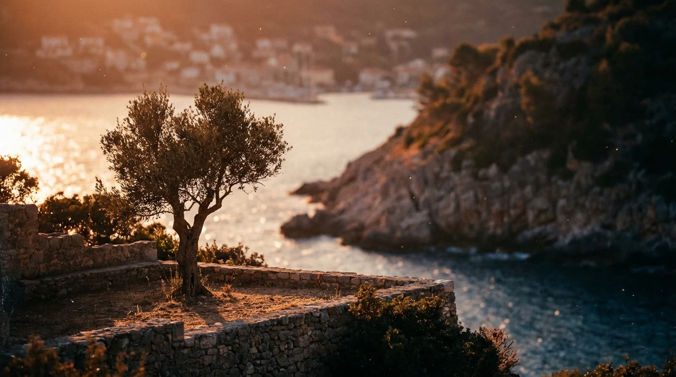 best wines to try in mallorca — Biodynamic vineyard in Mallorca, limestone soil, lush green vines, Mediterranean sea in background, golden hour sunlight, professional photography