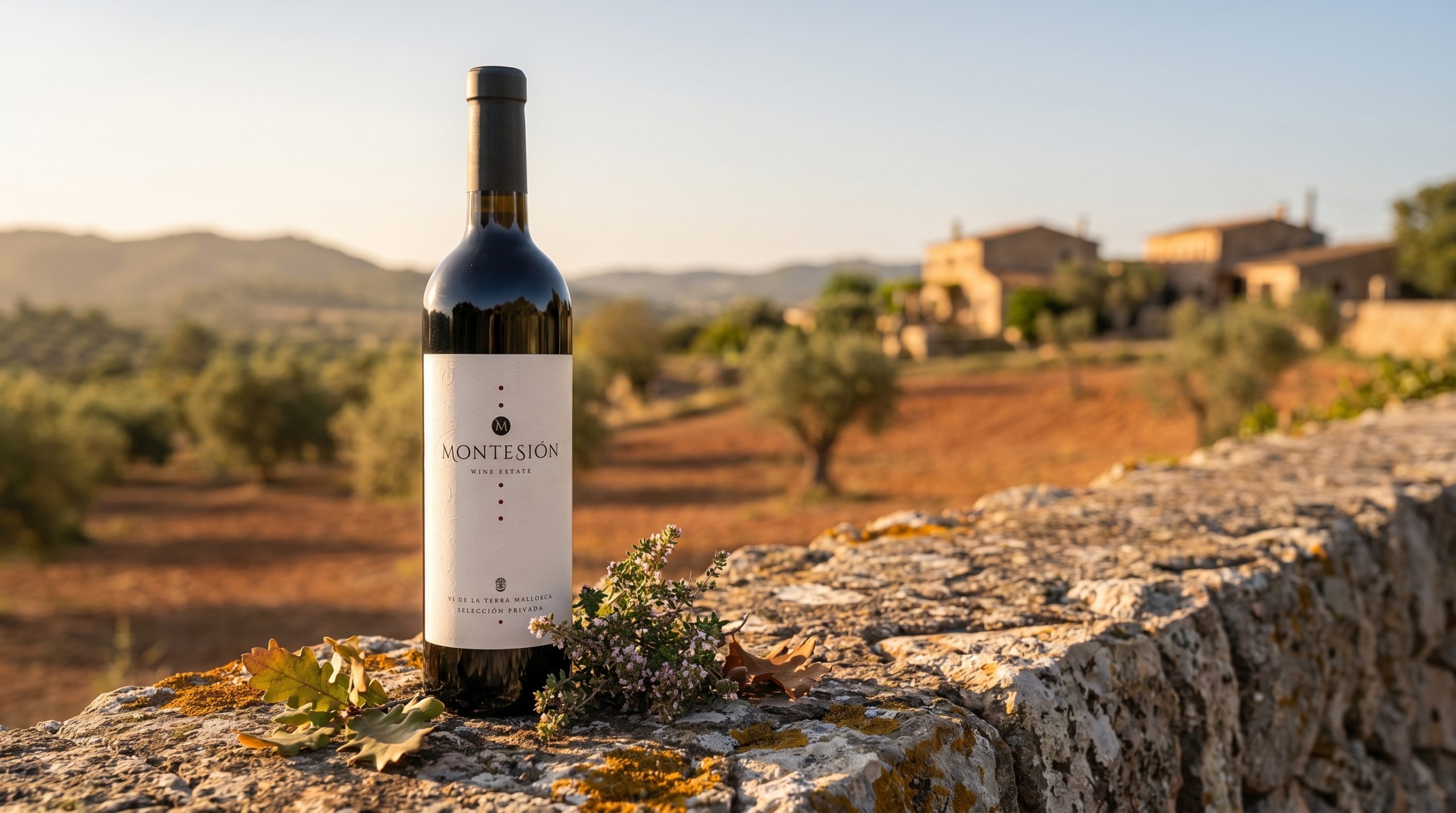 demeter certified wine spain — Sun-drenched Mediterranean vineyard, limestone soil, vibrant green cover crops, soft golden hour light, peaceful and authentic rural landscape.