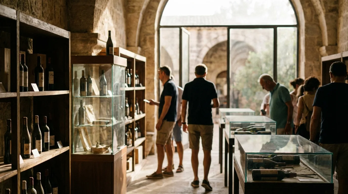 EU wine labeling regulations 2026 — Close-up of a wine bottle back label with a QR code, sunlit vineyard background, professional, high-quality photography.